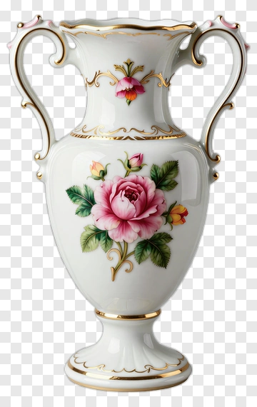 Decorative Vase With Pink Rose Design PNG