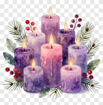 Watercolor Candles With Berries And Pine PNG