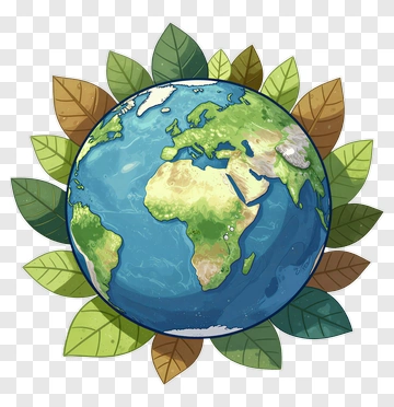 Earth Globe Surrounded By Leaves PNG