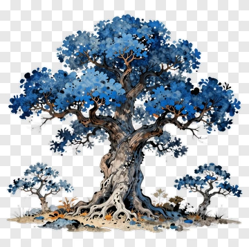 Blue Tree With Roots And Branches PNG