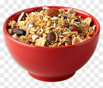 Red Bowl Of Mixed Granola And Nuts PNG