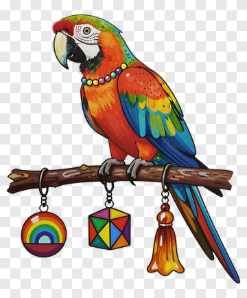 Colorful Parrot With Rainbow Accessories PNG