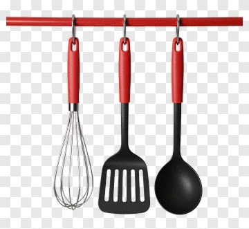 Kitchen Tools Hanging On Red Bar PNG