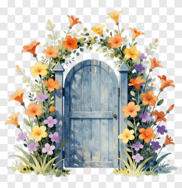 Blue Door Surrounded By Flower Arch PNG