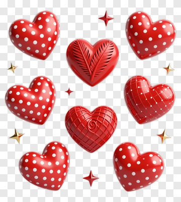 Red Hearts With Polka Dot And Grid Patterns PNG