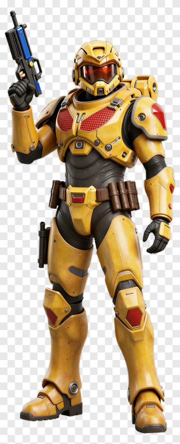 Yellow Armored Soldier Holding A Gun PNG