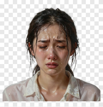 Woman Crying With Wet Hair And Damp Shirt PNG