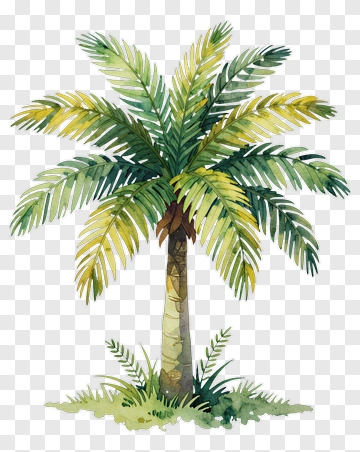 Watercolor Palm Tree With Ferns PNG