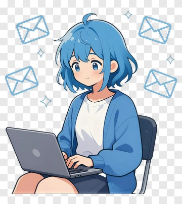 Blue-haired Girl Using Laptop PNG
