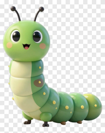 Cute Green Caterpillar Character PNG
