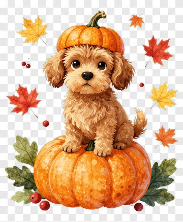Cute Puppy Wearing Pumpkin Hat PNG