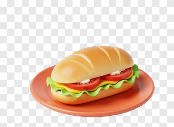 Fresh Sandwich On Orange Plate PNG