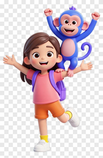 Girl With Blue Monkey Companion PNG