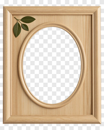 Wooden Oval Mirror With Green Leaves PNG