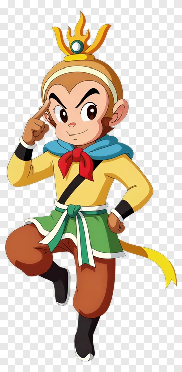 Cartoon Monkey King With Fire Crown PNG