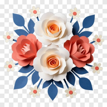 Paper Flower Bouquet With Roses And Daisy PNG