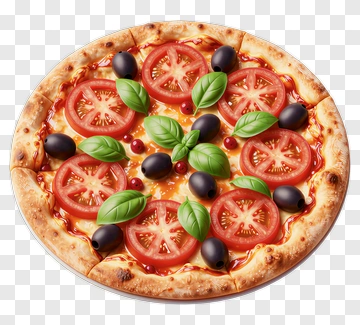 Vegetable Pizza With Tomato And Basil PNG