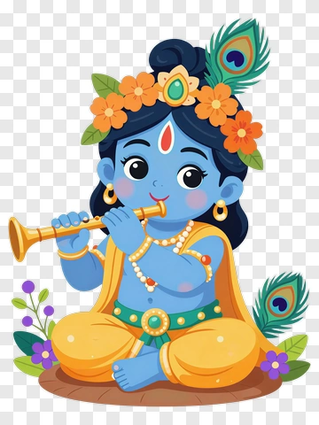 Blue Krishna Playing Flute PNG