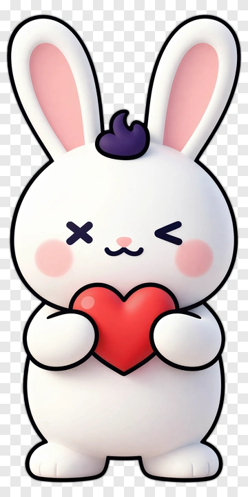 Cute White Rabbit Holding Heart PNG