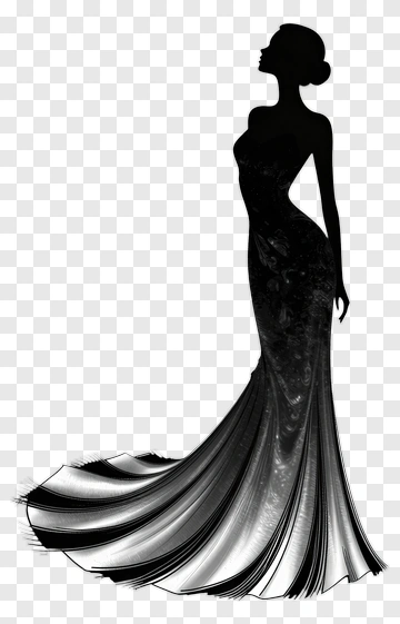 Elegant Woman In Gown Silhouette PNG