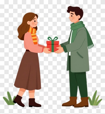 Man And Woman Exchanging Gift PNG