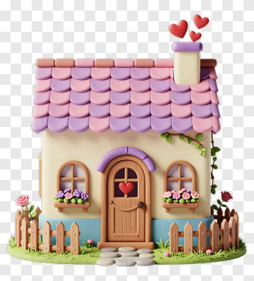Cute Cartoon House With Flowers PNG