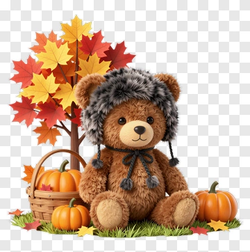 Teddy Bear In Autumn Outfit PNG