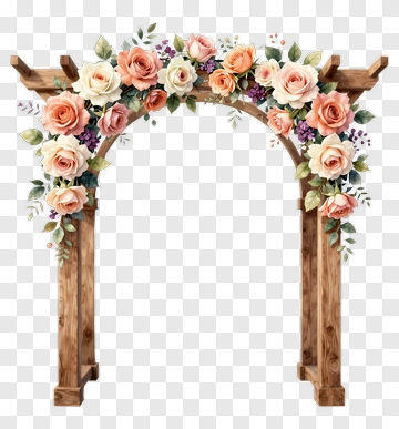 Floral Wooden Arch With Roses PNG