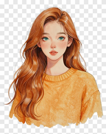 Portrait Of A Woman With Long Hair And Orange Sweater PNG