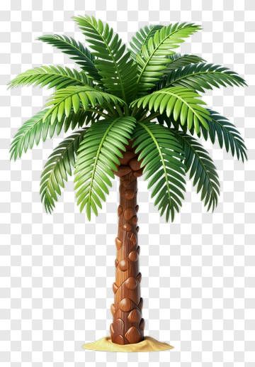 Palm Tree With Detailed Leaves And Trunk PNG