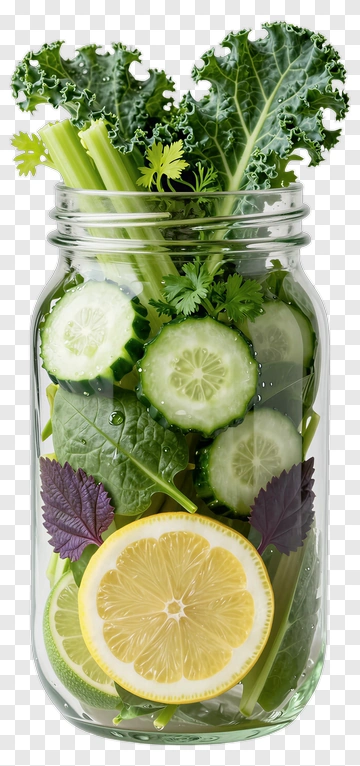 Glass Jar With Fresh Vegetables And Citrus PNG