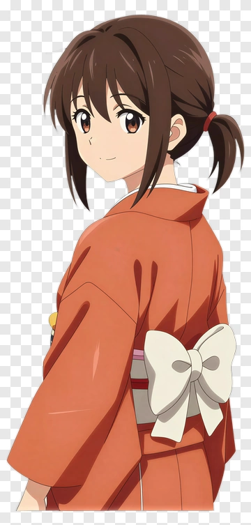 Anime Girl In Orange Kimono PNG