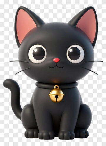 Black Cat Figurine With Bell PNG