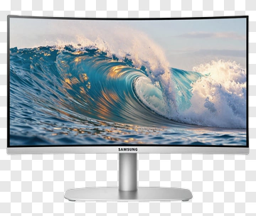 Samsung Curved Monitor Showing Ocean Wave PNG