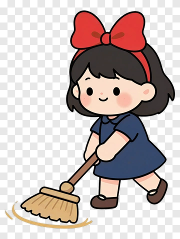 Cute Girl Sweeping The Floor PNG