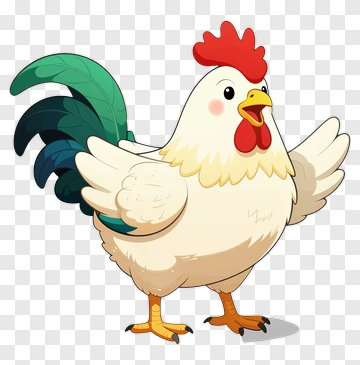 Cartoon Rooster With Colorful Feathers PNG