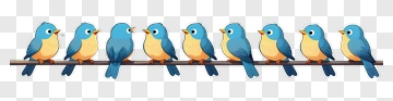 Blue And Yellow Cartoon Birds On A Wire PNG