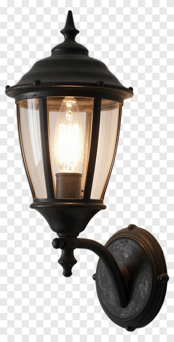 Black Wall Lantern With Glass Panels PNG