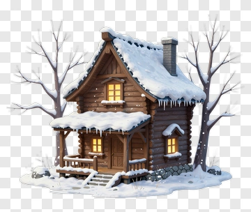 Cozy Log Cabin In Winter PNG
