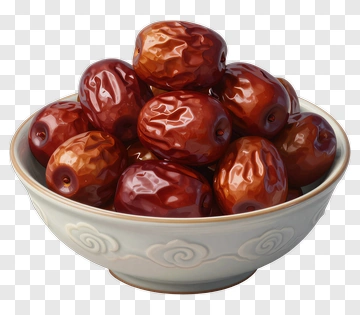 Red Dates In Ceramic Bowl PNG