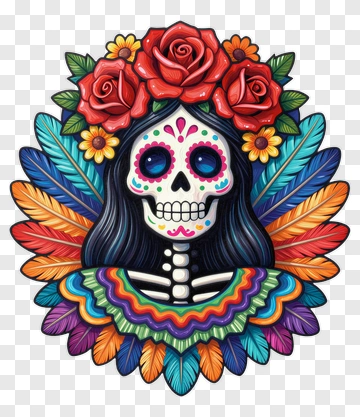 Sugar Skull With Floral Crown PNG