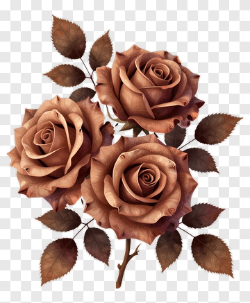 Three Brown Roses With Leaves PNG