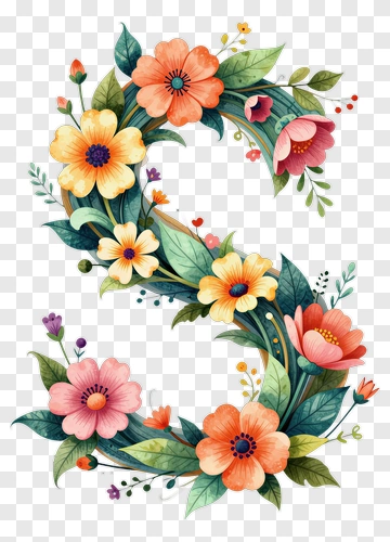 Floral Letter S Design PNG