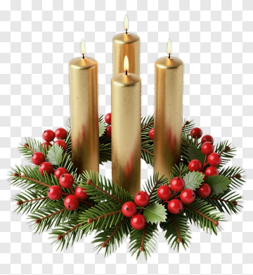 Golden Candles And Berry Wreath PNG