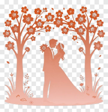 Couple Kissing Under Blossoming Trees PNG