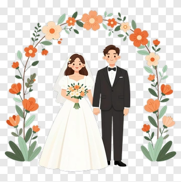 Bride And Groom Under Wedding Arch PNG