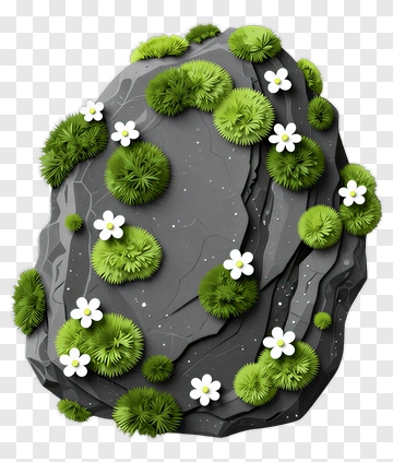 Rock With Moss And Flowers PNG