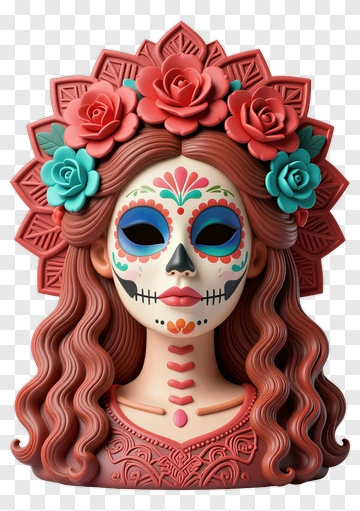 Sugar Skull Woman With Flower Crown PNG