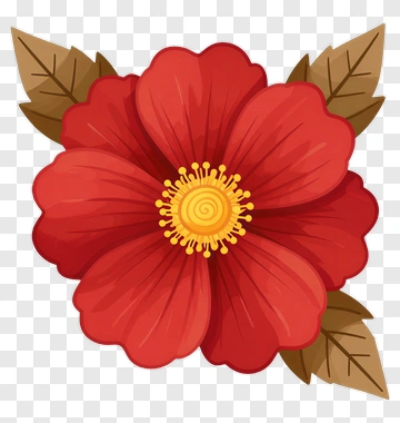 Red Flower With Brown Leaves PNG