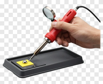 Hand Holding Soldering Iron With Magnifying Glass PNG